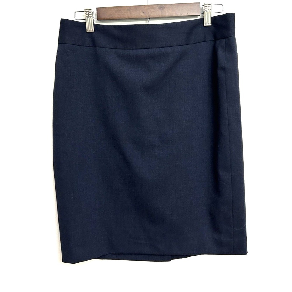 Ann Taylor Pencil Skirt Size 10 Navy Blue Knee Length Wool Blend Lined Stretch